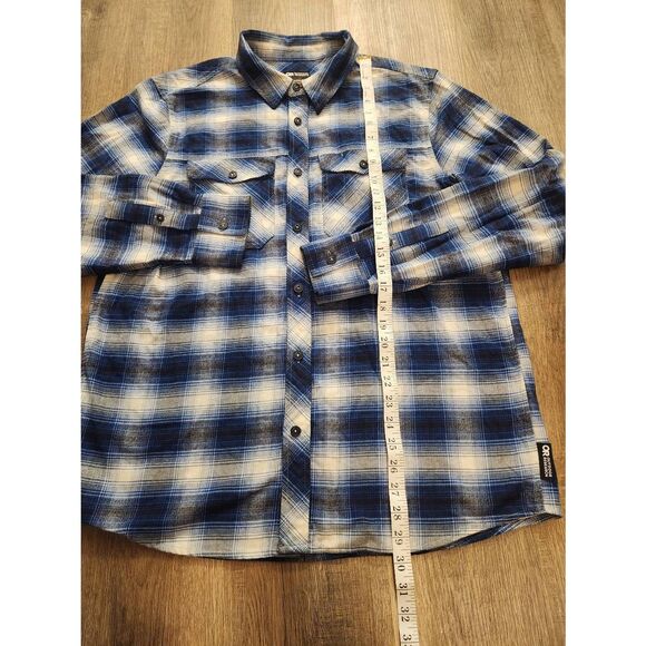 Outdoor Research Mens Large Sandpoint Flannel Blue white plaid chest pocket - Picture 6 of 10